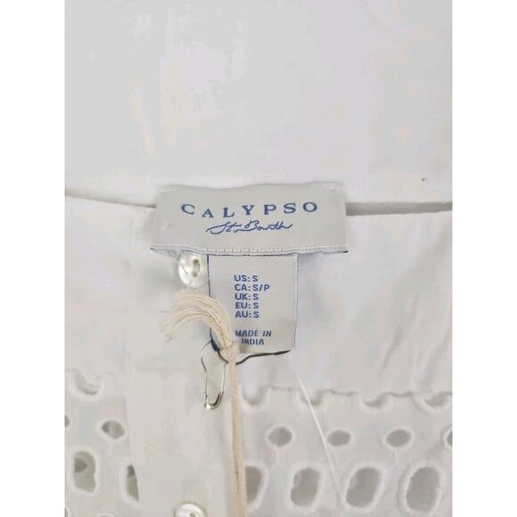 Calypso~Woman Size S~White 100 % Cotton Button-Up Shirt Blouse Shirt Sleeve NWT. - Picture 2 of 16